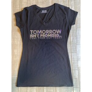 Baby Noiz Shirt Womens XL Black Rhinestone‎ Glittery Sparkle Y2K Studded